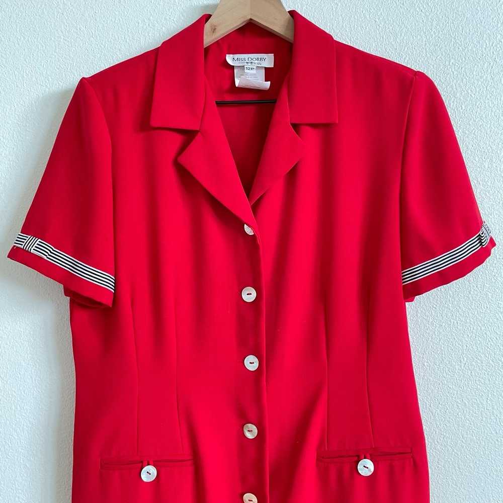 Miss Dorby Red Button Front Nautical Vtg 80s 90s … - image 4