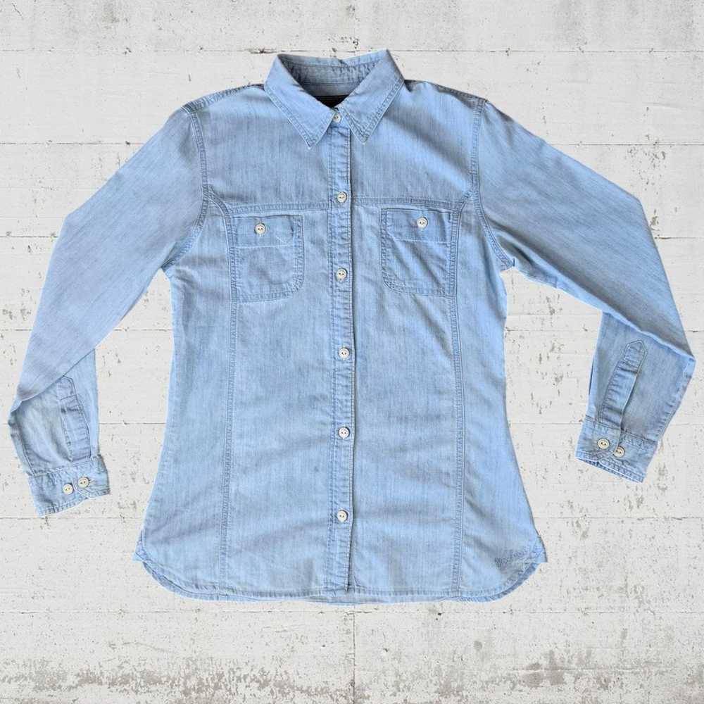 Vintage Woolrich Light Wash Denim Classic Button … - image 1