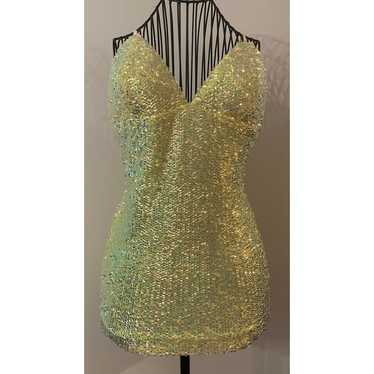 Stunning Sequin Mini Dress - Shimmering Gold-Gree… - image 1