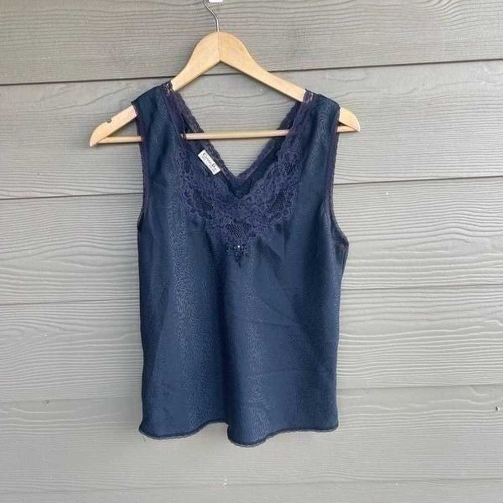 Christian Dior vintage lace embellished navy cami… - image 1