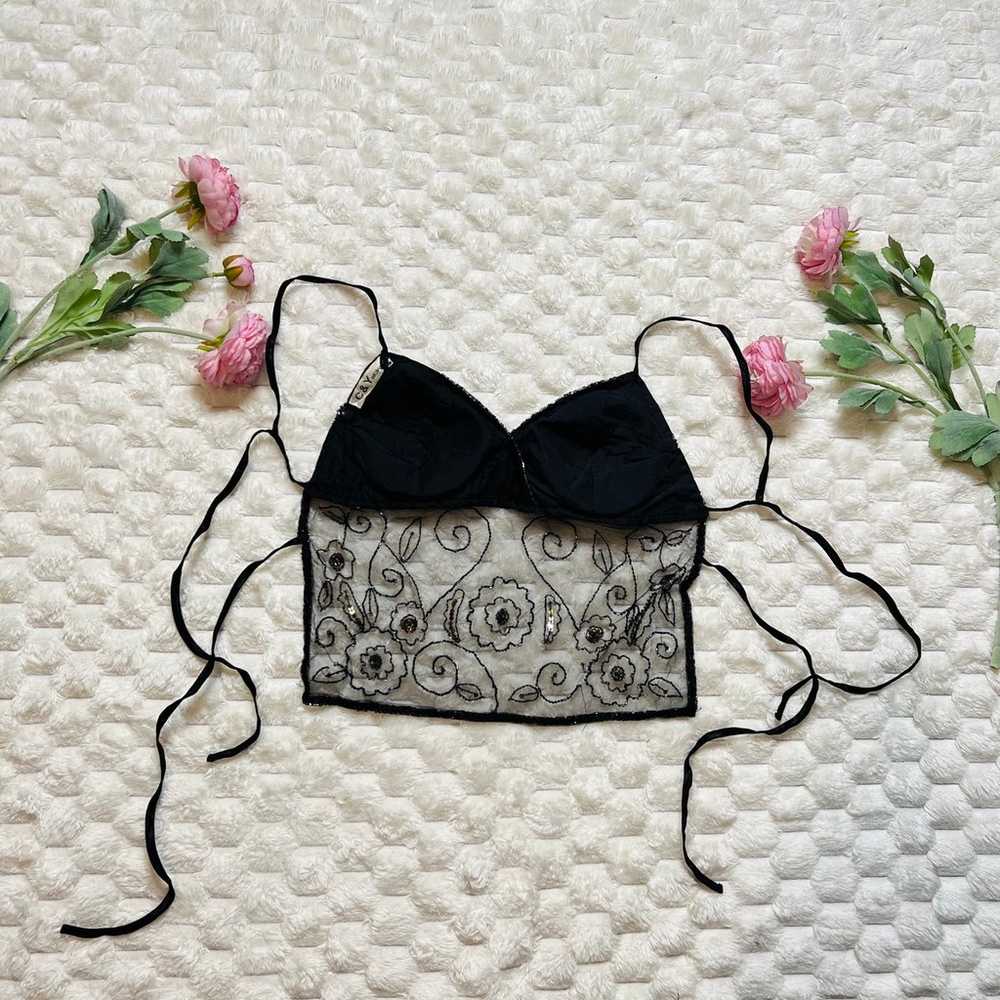 Y2K Vintage Black Floral Beaded Halter Top - image 5