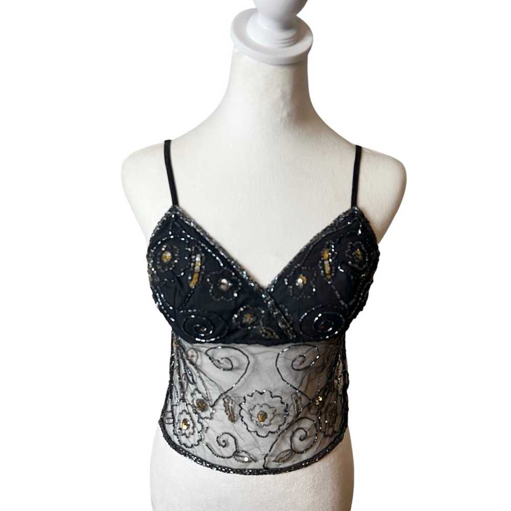 Y2K Vintage Black Floral Beaded Halter Top - image 6