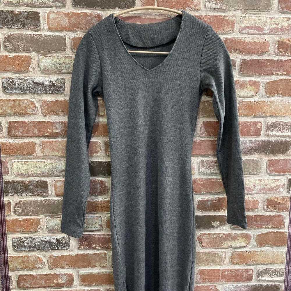 GRL Grail Gray V-Neck Long Knit Dress - image 1