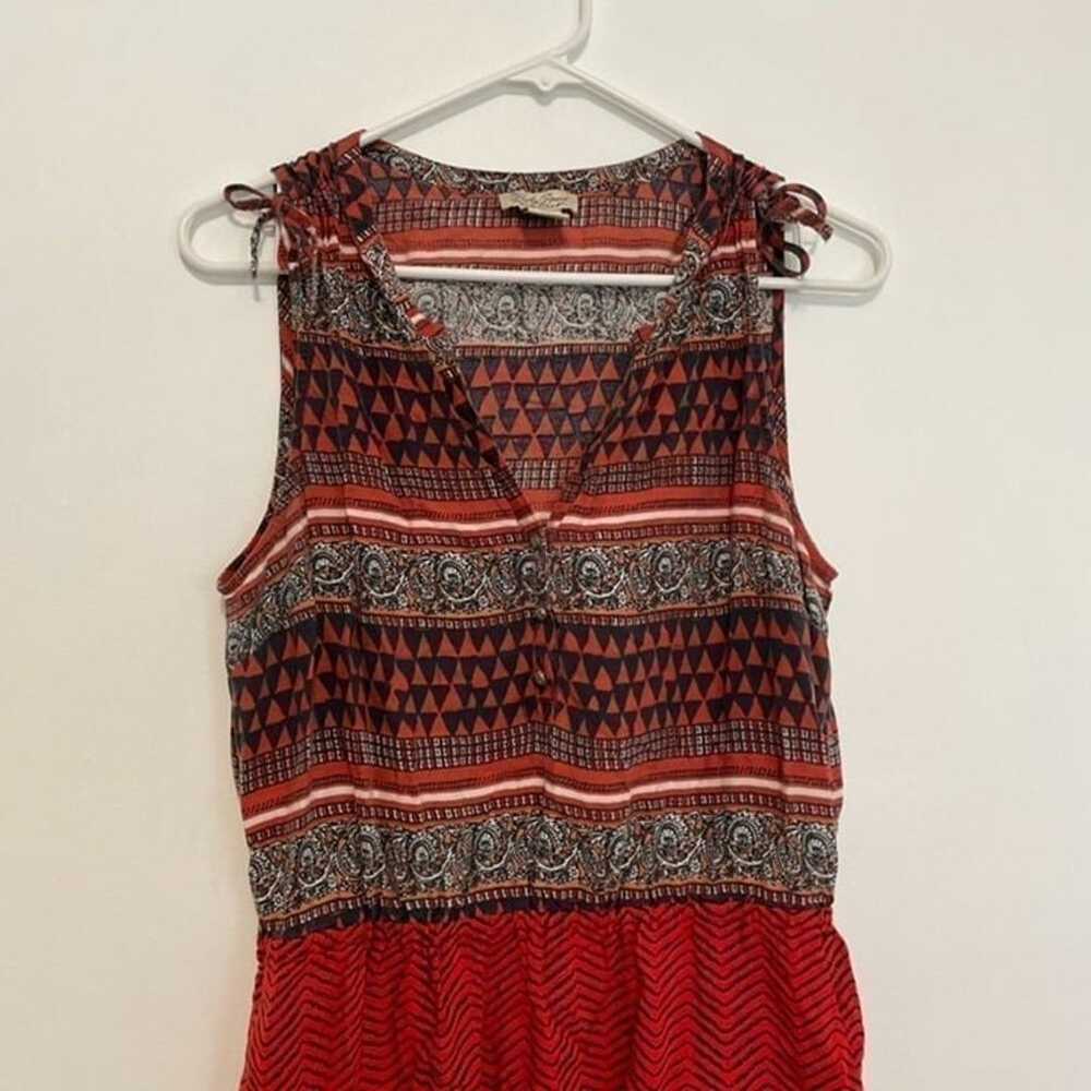 LUCKY BRAND Border Tie Dress Red Navy Multi Borde… - image 2