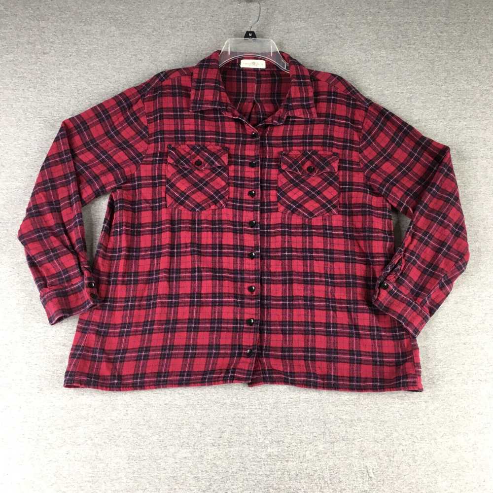 Vintage Cozy Black Red Plaid Flannel Womens Large… - image 1