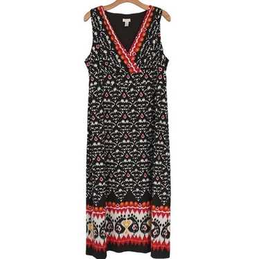 Chico's 2 Brown Orange Print Maxi Dress Tribal Ik… - image 1