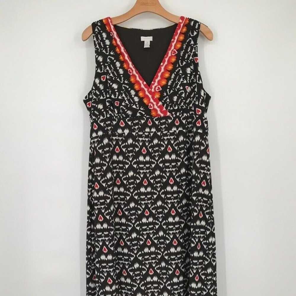 Chico's 2 Brown Orange Print Maxi Dress Tribal Ik… - image 3