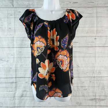 Vintage Black and Orange Floral Pleated Chic Wome… - image 1