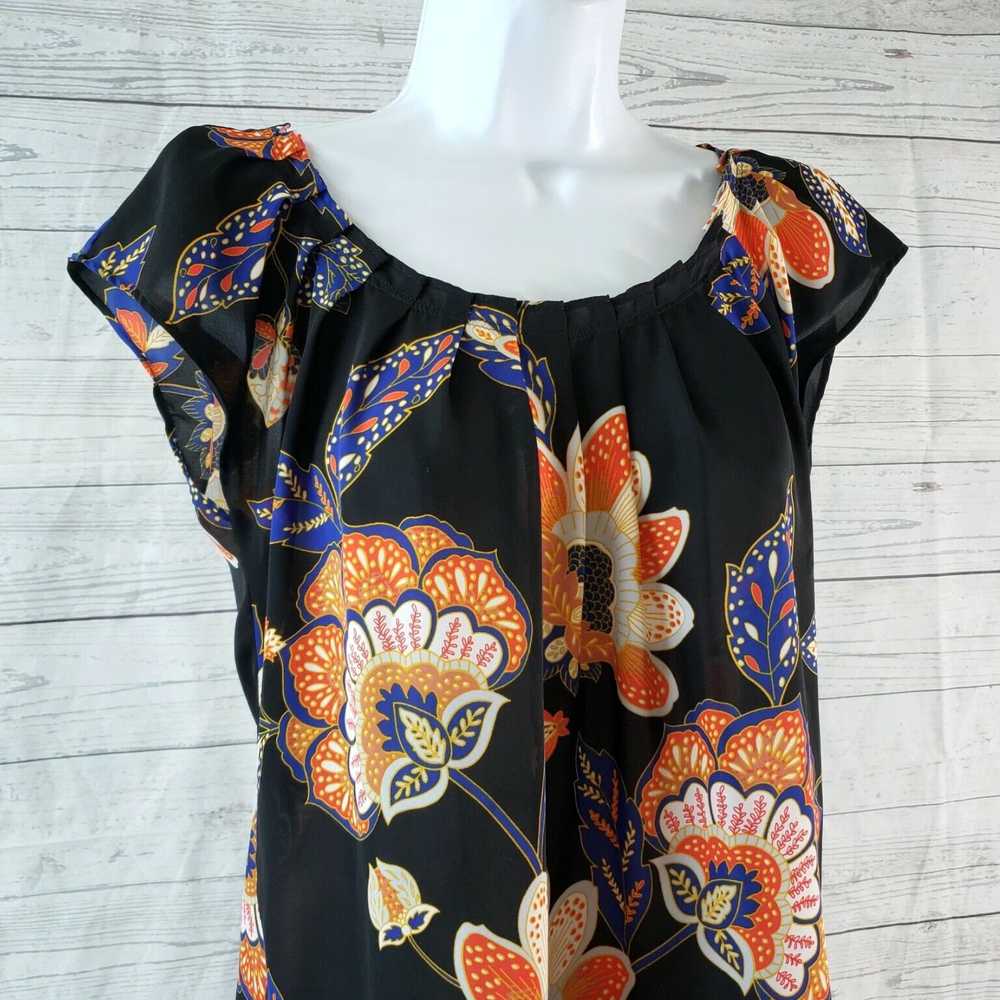 Vintage Black and Orange Floral Pleated Chic Wome… - image 2