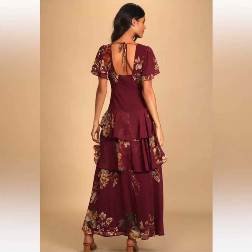 Midnight Mood Burgundy Floral Print Tiered Maxi D… - image 3