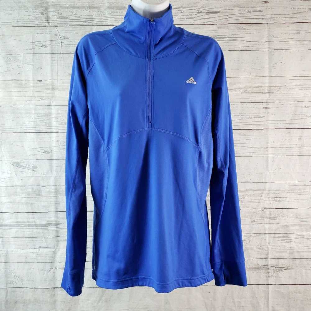 Adidas Solid Blue Long Sleeve Thumbhole Pullover … - image 1