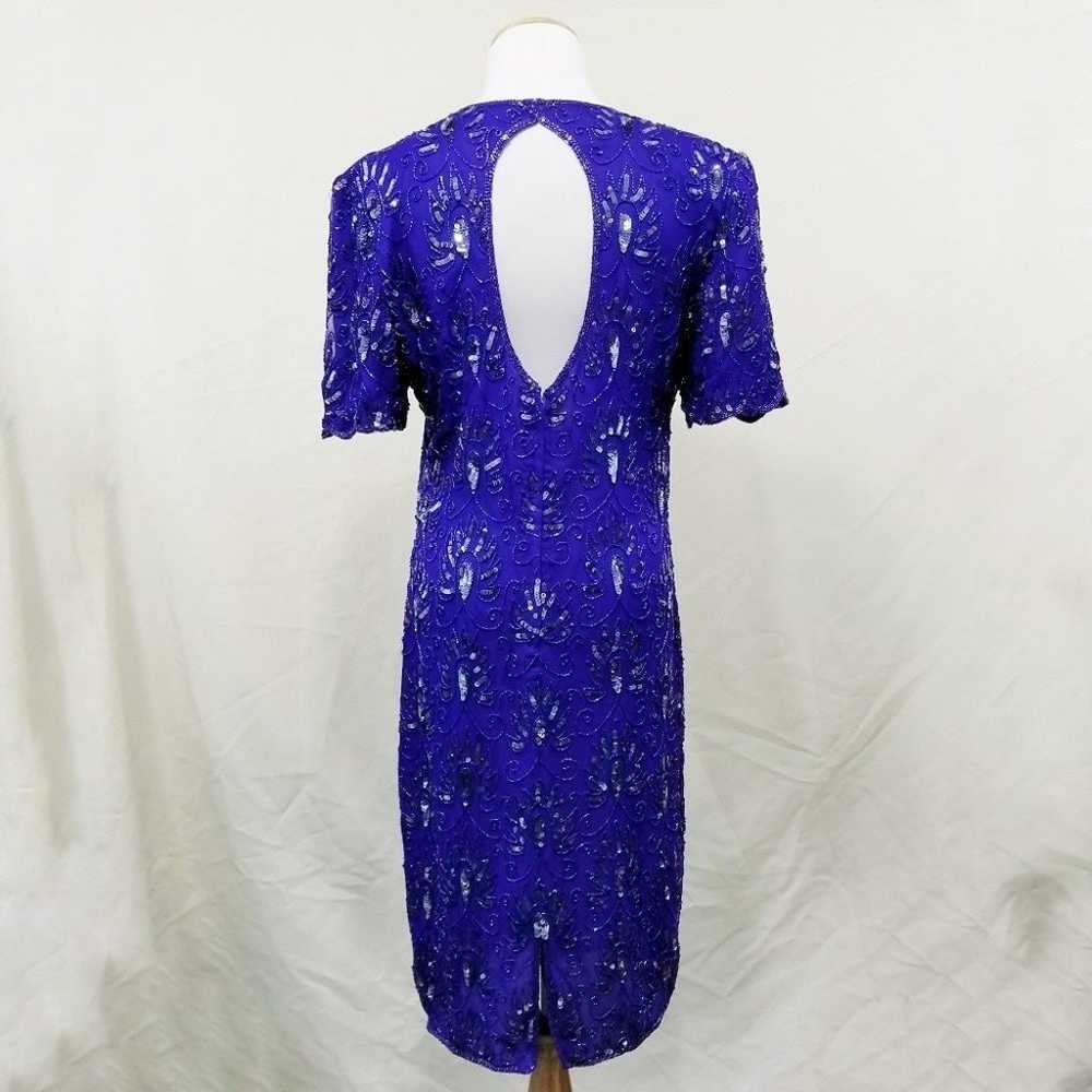 Vintage Stenay sequin dress royal blue keyhole 8 - image 2