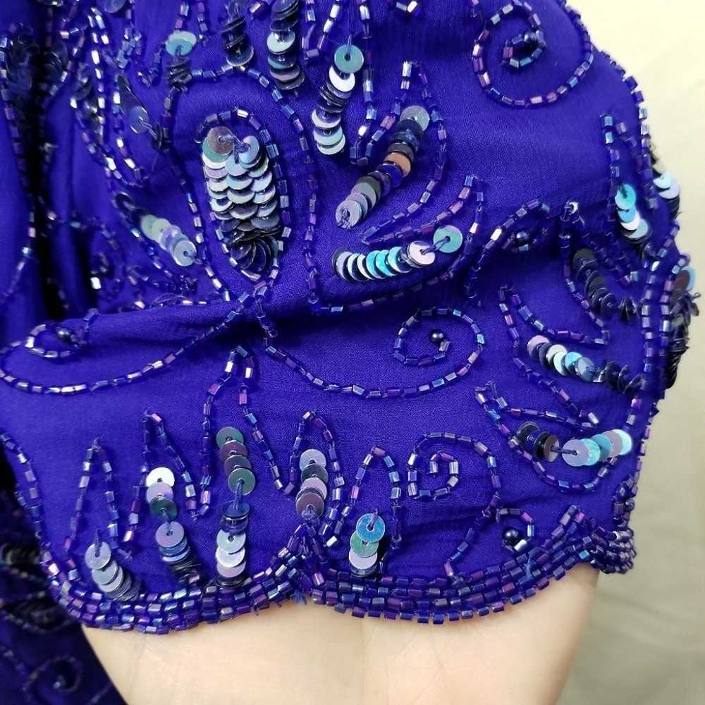 Vintage Stenay sequin dress royal blue keyhole 8 - image 4