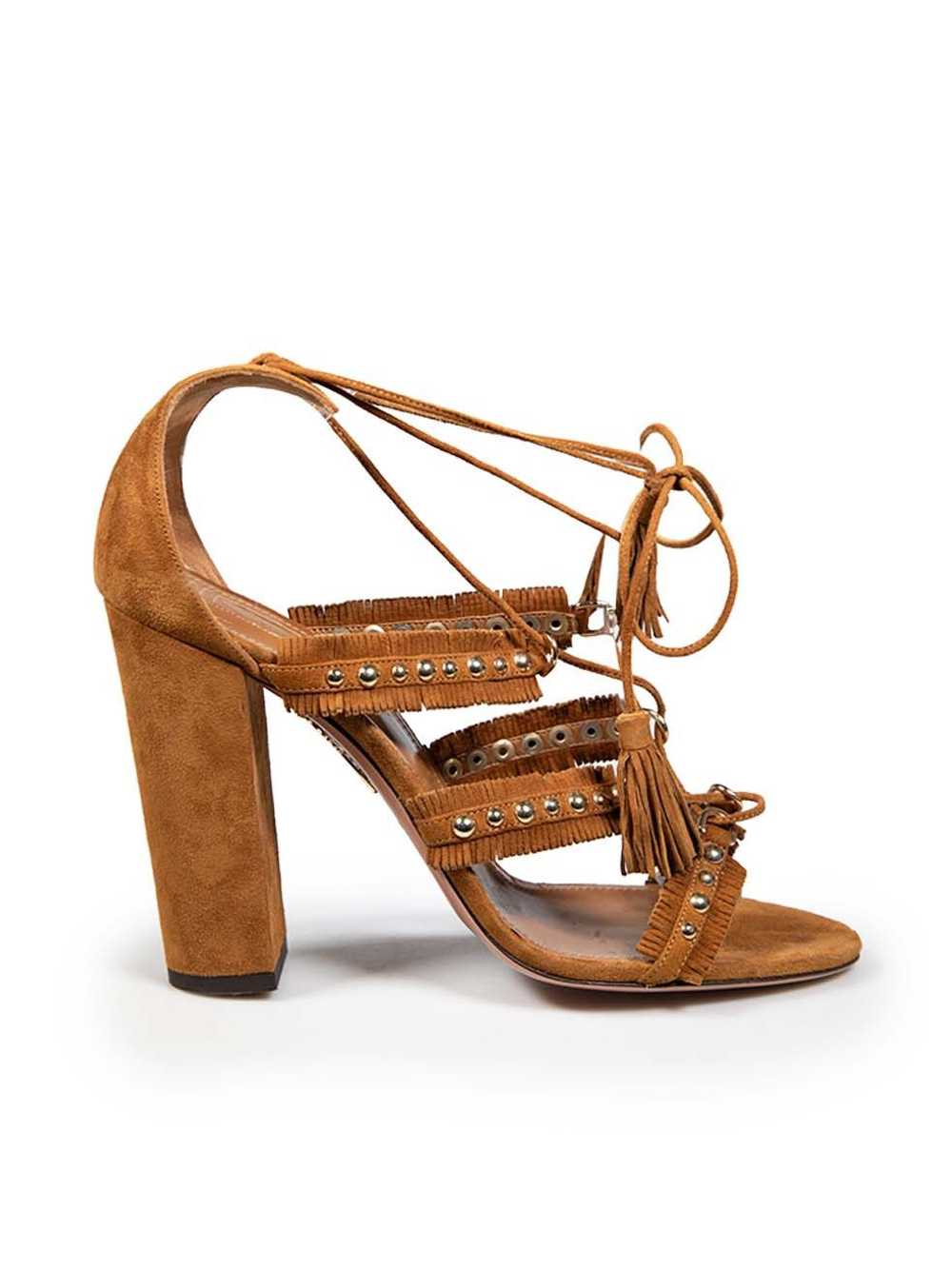 Aquazzura Brown Suede Fringe Tulum Sandals - image 1