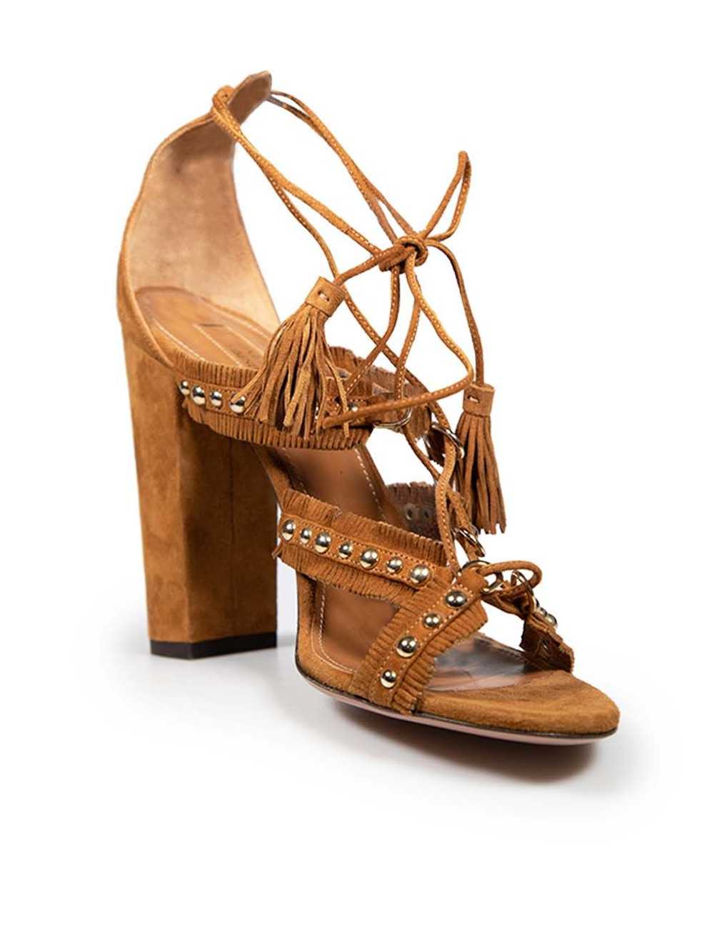 Aquazzura Brown Suede Fringe Tulum Sandals - image 2