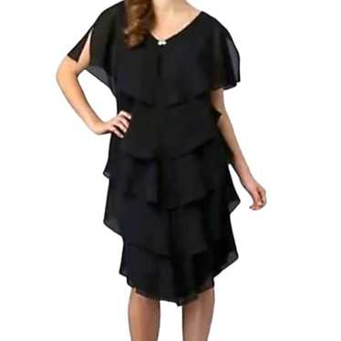 Patra Black Chiffon Layered Ruffle Shift Dress Wo… - image 1