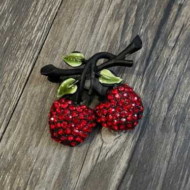 70s (c) J.J. Black Red Rhinestone Double Cherry B… - image 1