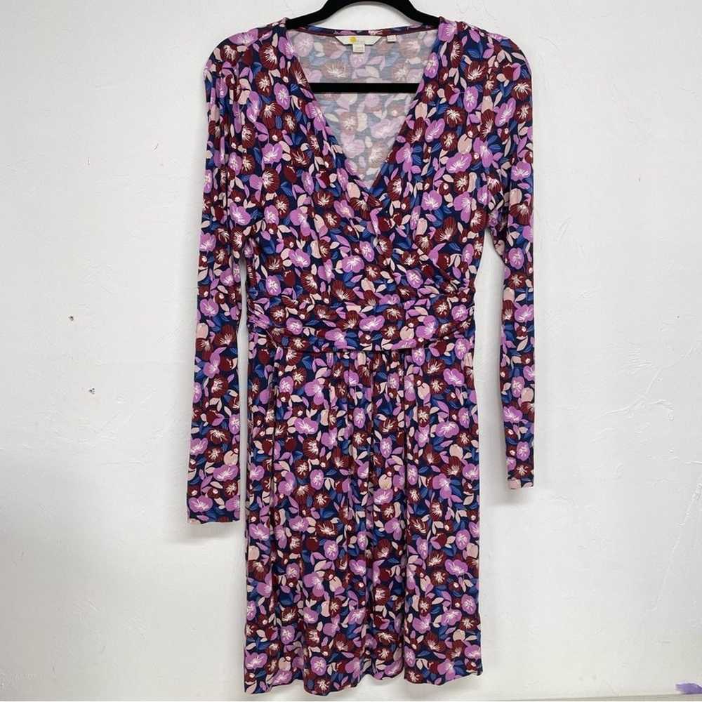 Boden Pink & Purple Floral Long Sleeve Shift Dres… - image 1