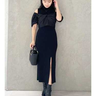 MERCURYDUO Mixed Material Docking Narrow Knit Dres