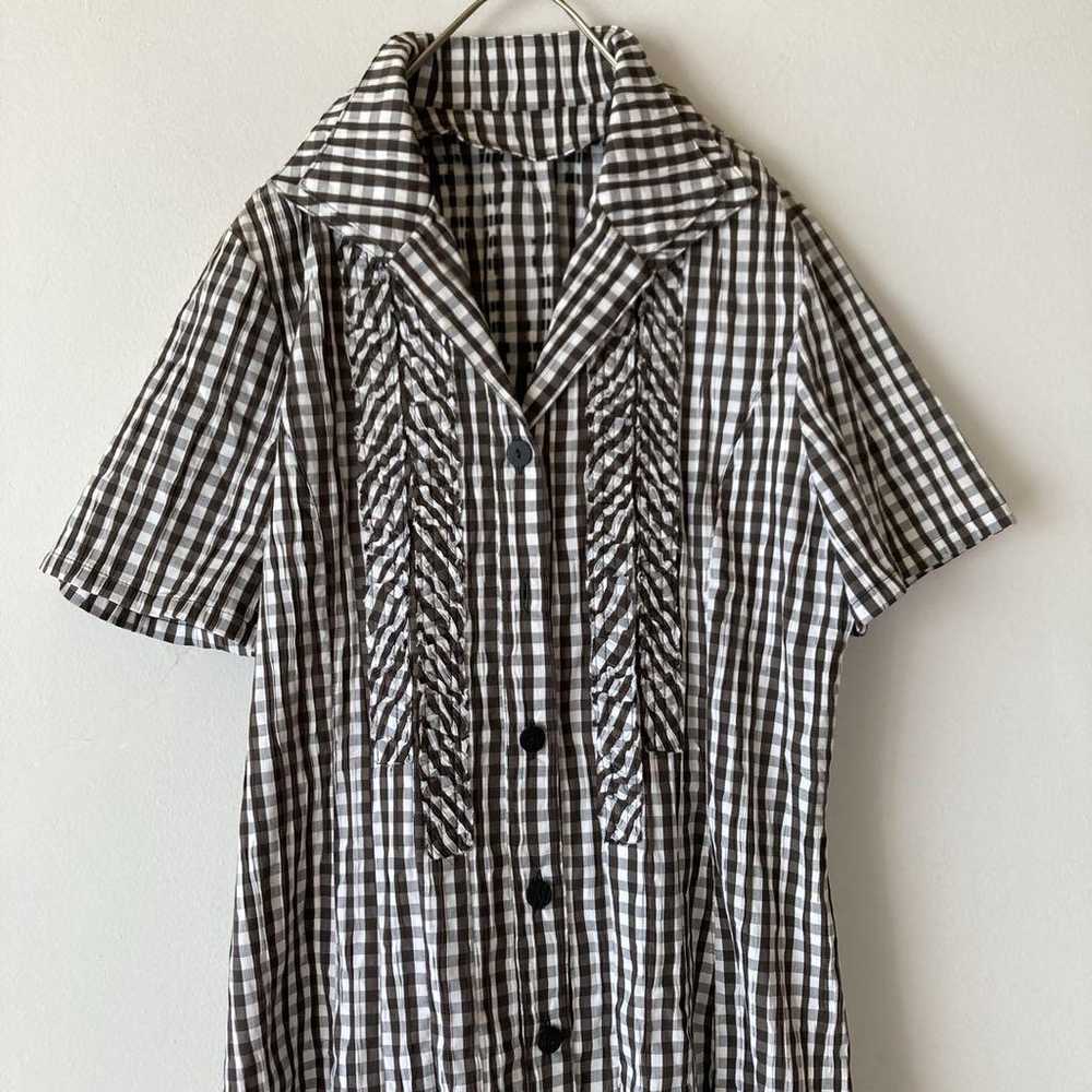 BELLE MIYAKO Open-Collar Shirt Dress - Checkered … - image 3