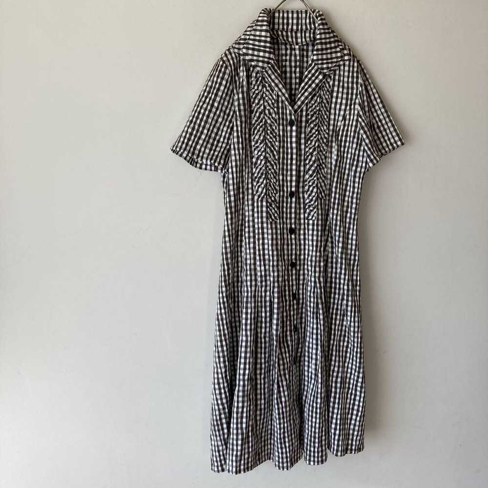 BELLE MIYAKO Open-Collar Shirt Dress - Checkered … - image 5