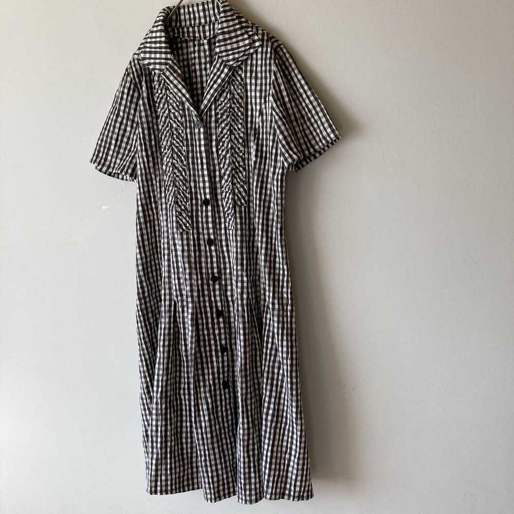 BELLE MIYAKO Open-Collar Shirt Dress - Checkered … - image 6