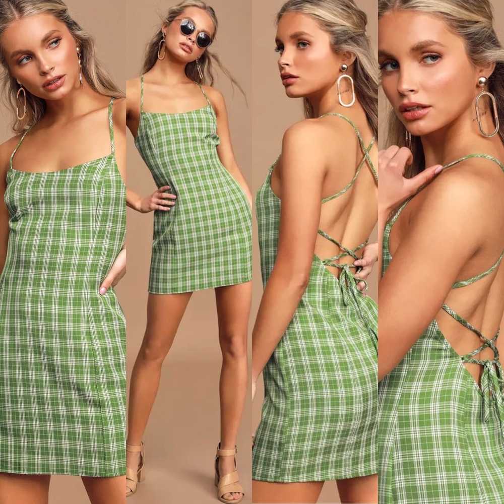 Lulus Plaid To Be Here Green Plaid Lace-Up Backle… - image 2