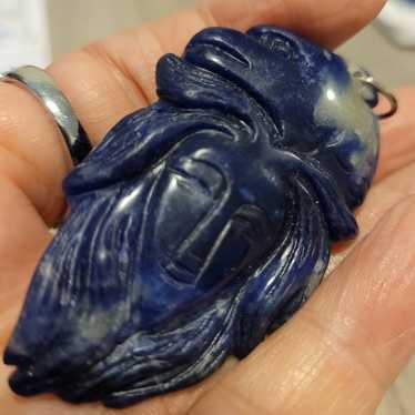 Carved Lapis Luzuli Goddess Pendant - image 1