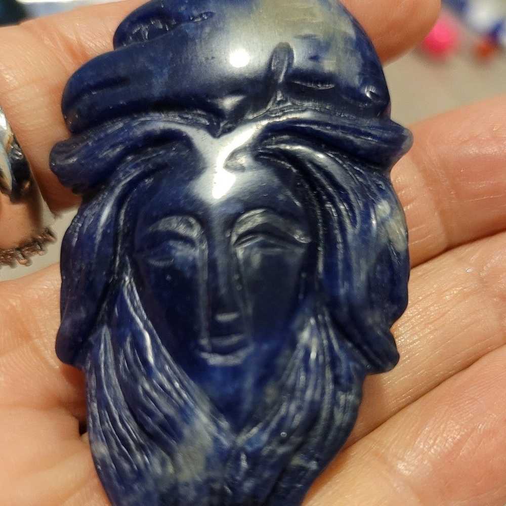 Carved Lapis Luzuli Goddess Pendant - image 2