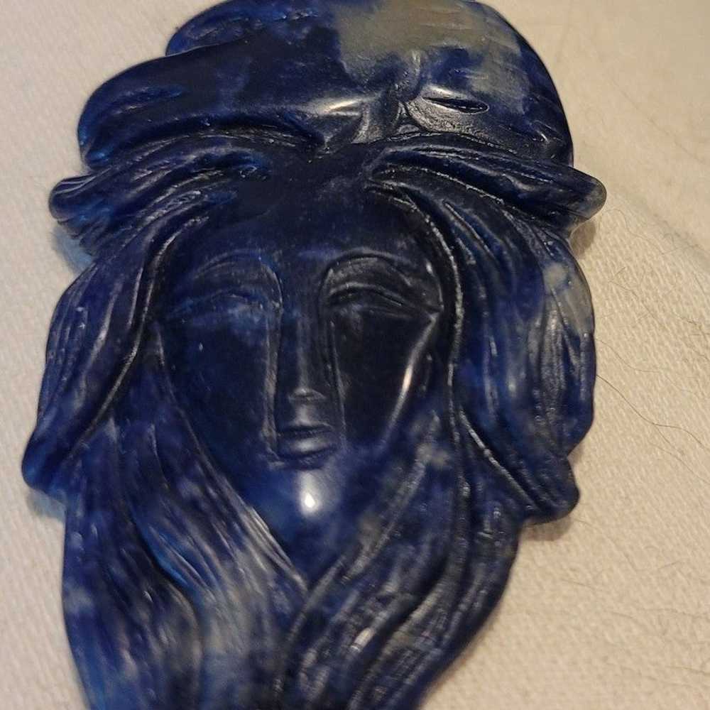 Carved Lapis Luzuli Goddess Pendant - image 5