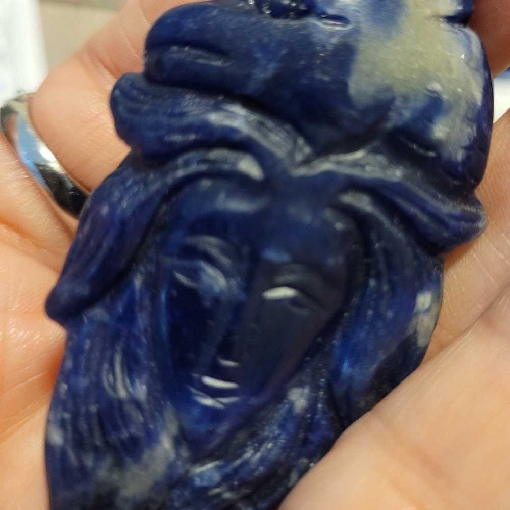 Carved Lapis Luzuli Goddess Pendant - image 6