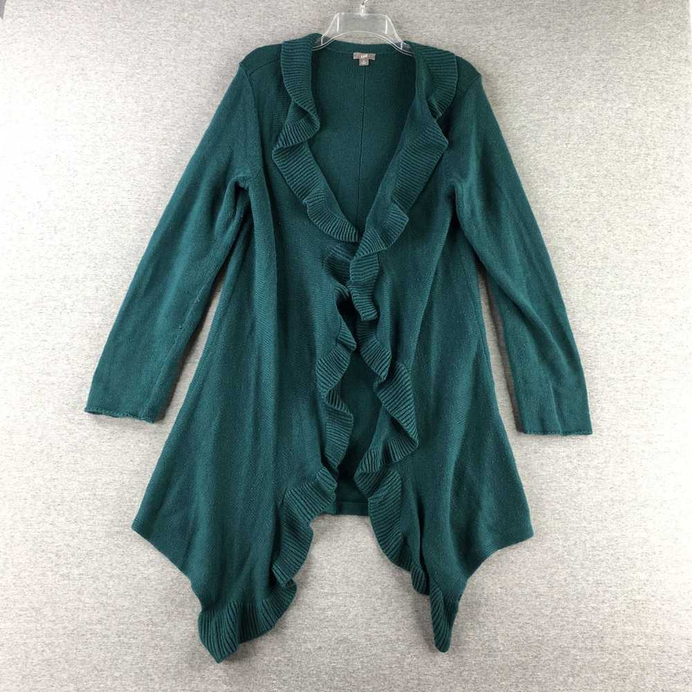 Vintage Womens Green Drape Knit Ruffle Open Front… - image 1