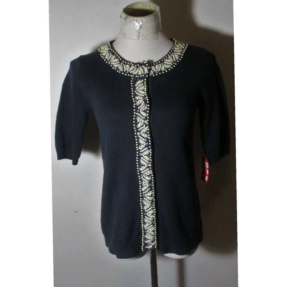 Isaac Mizrahi Navy Blue Beaded Cardigan Sweater w… - image 1