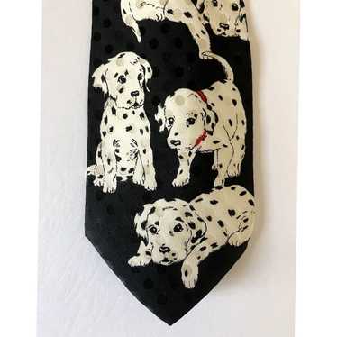 Vintage Silk Jacquard Necktie Featuring Dalmatian… - image 1