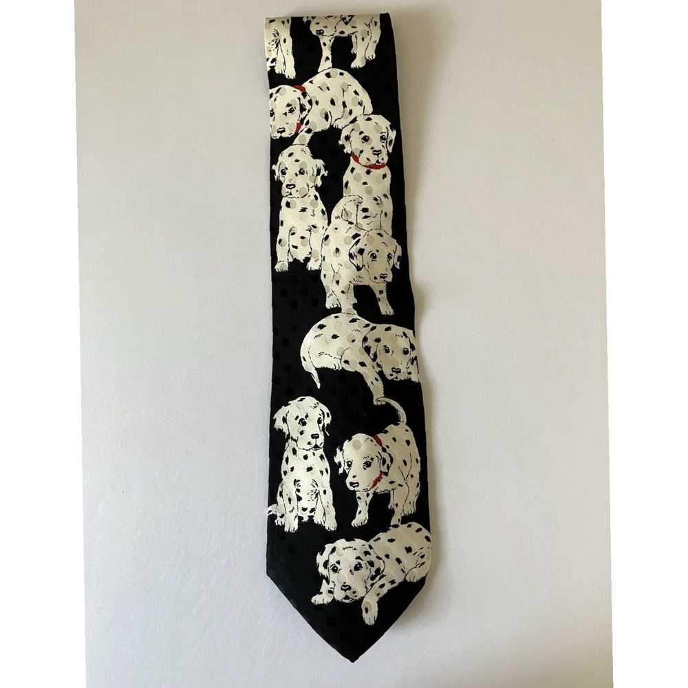 Vintage Silk Jacquard Necktie Featuring Dalmatian… - image 2