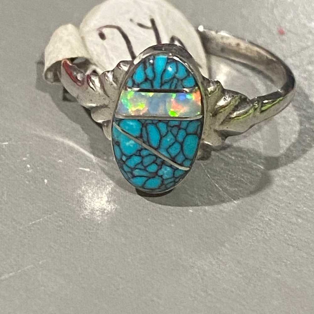 Vintage sterling silver turquoise-opal ring . - image 1