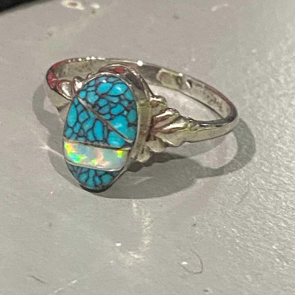 Vintage sterling silver turquoise-opal ring . - image 3