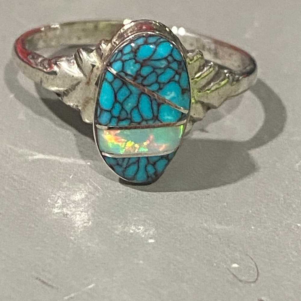 Vintage sterling silver turquoise-opal ring . - image 4