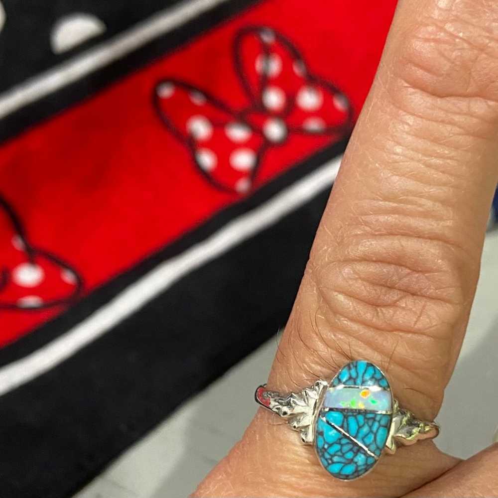 Vintage sterling silver turquoise-opal ring . - image 5