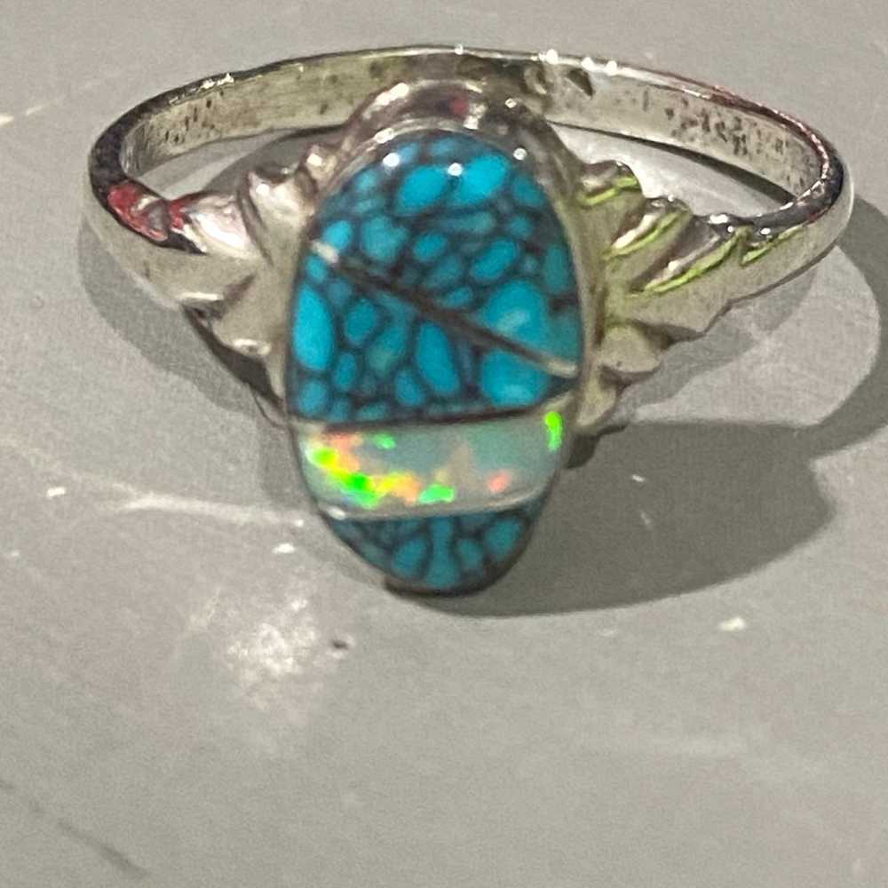 Vintage sterling silver turquoise-opal ring . - image 6