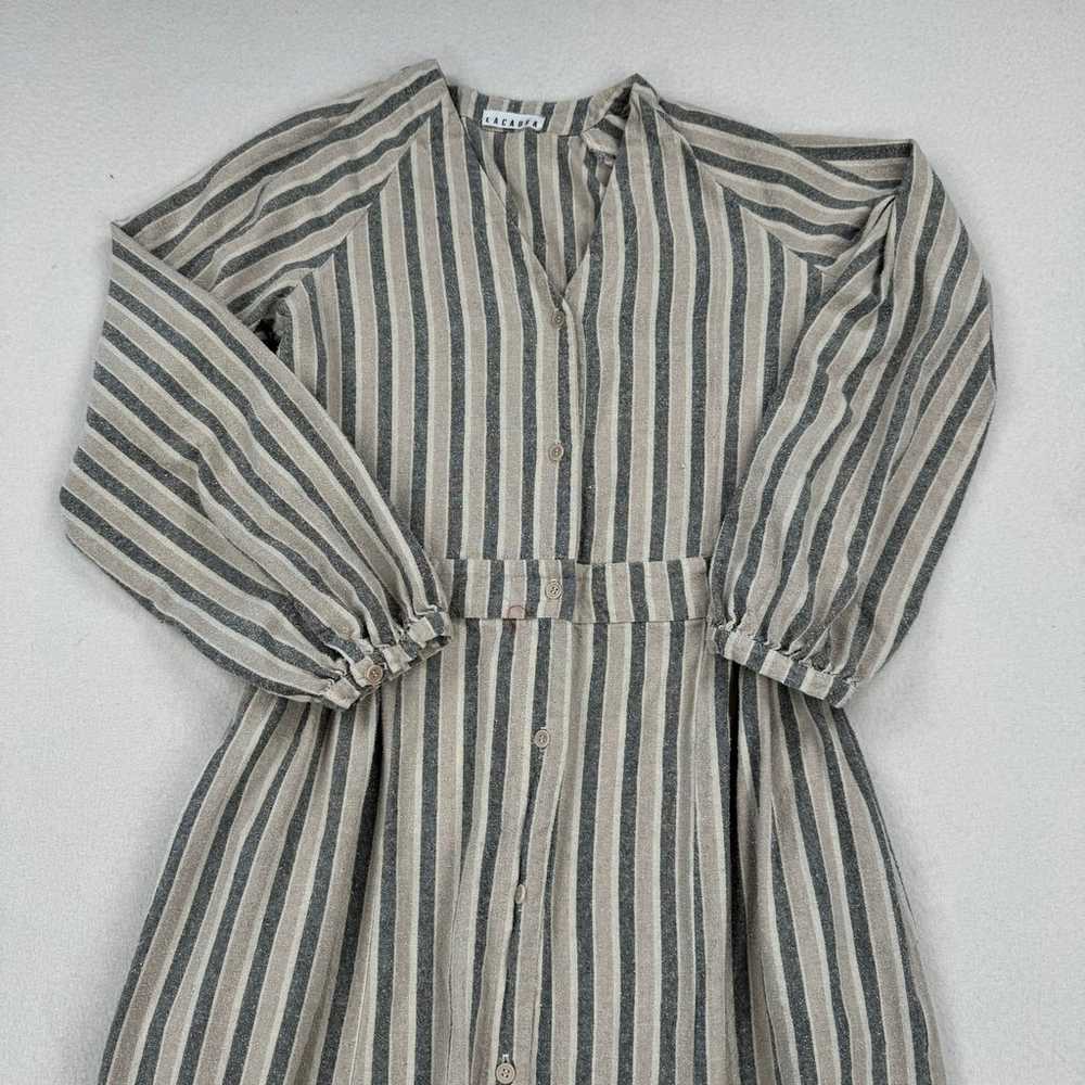 Lacausa Dress Size Small Tan Grey Silk Long Sleev… - image 2