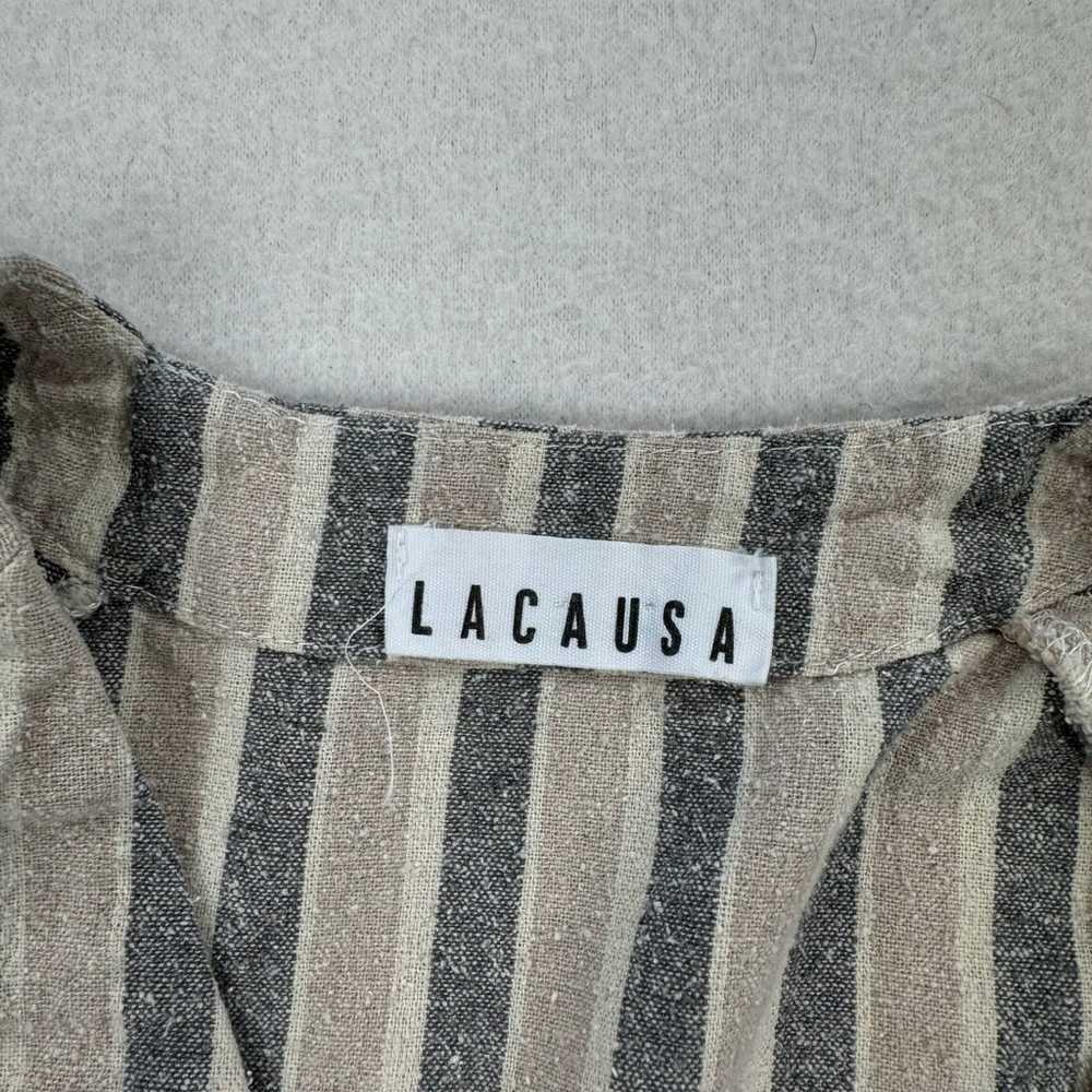 Lacausa Dress Size Small Tan Grey Silk Long Sleev… - image 3