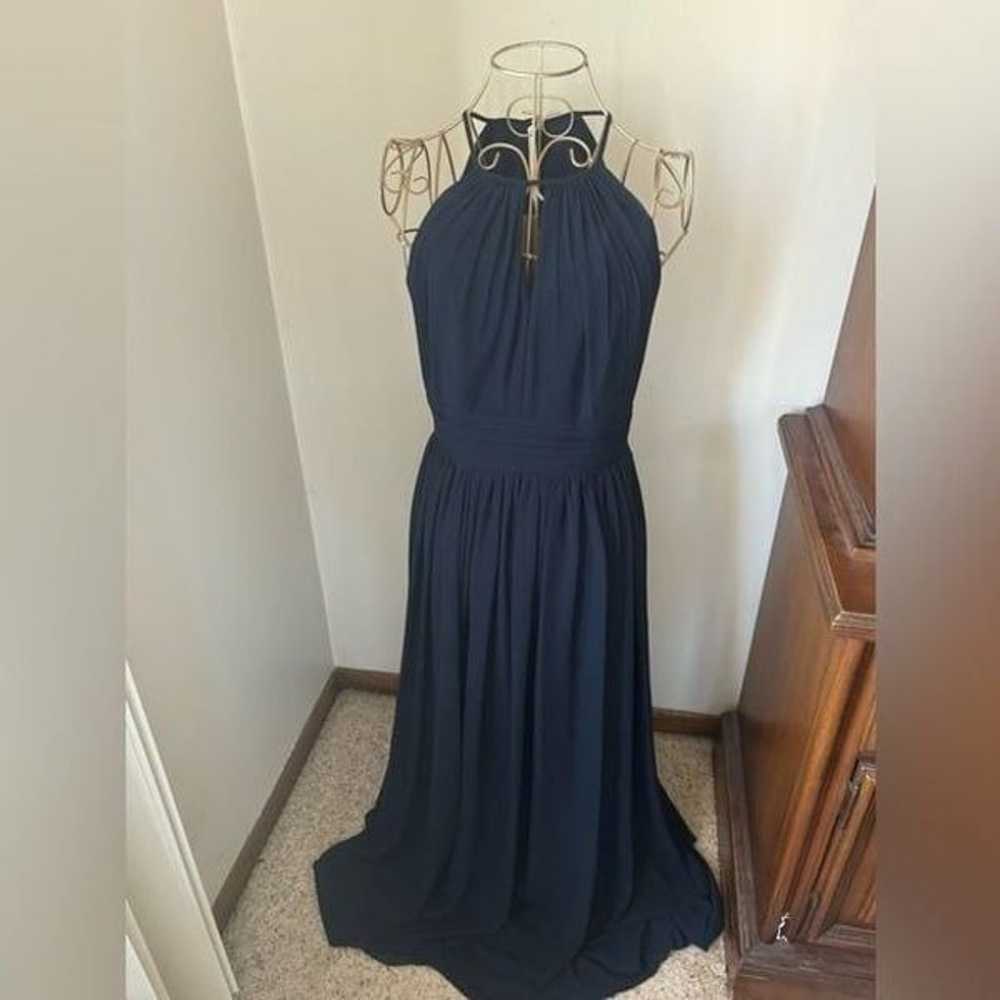 #Levkoff keyhole neck navy chiffon a-line gown 6 - image 1