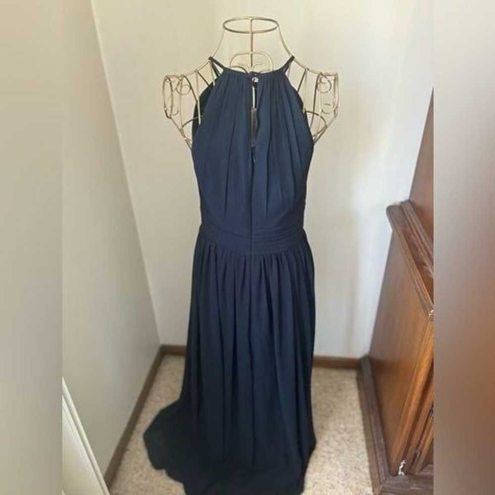 #Levkoff keyhole neck navy chiffon a-line gown 6 - image 6