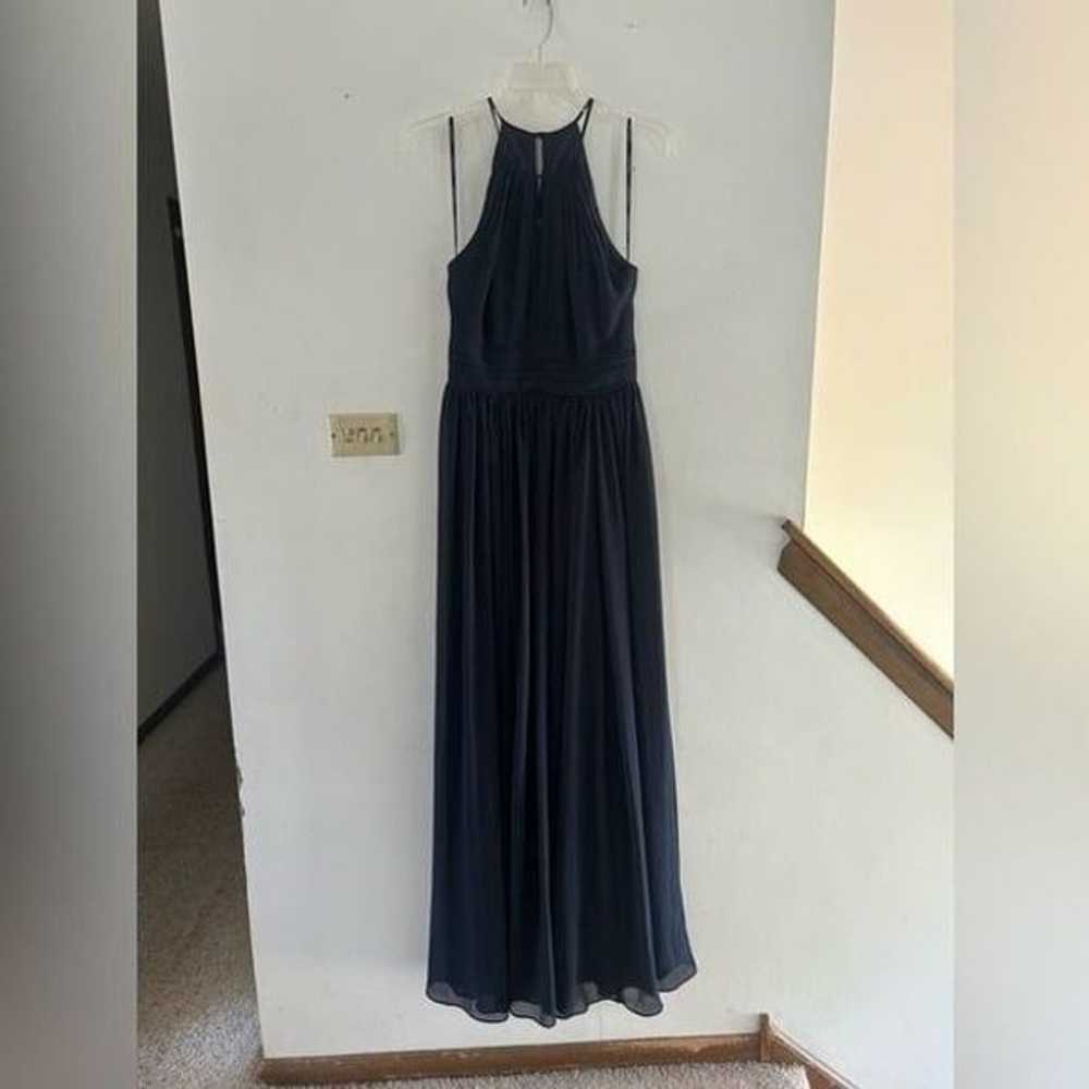 #Levkoff keyhole neck navy chiffon a-line gown 6 - image 9