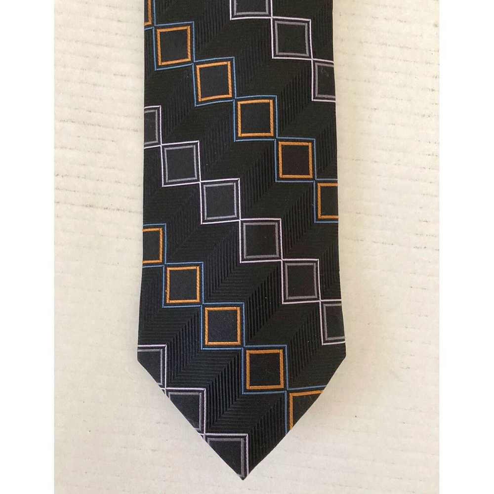 Vintage Silk Black Gray White Orange Geometric Pa… - image 1