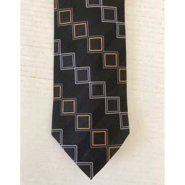 Vintage Silk Black Gray White Orange Geometric Pa… - image 1