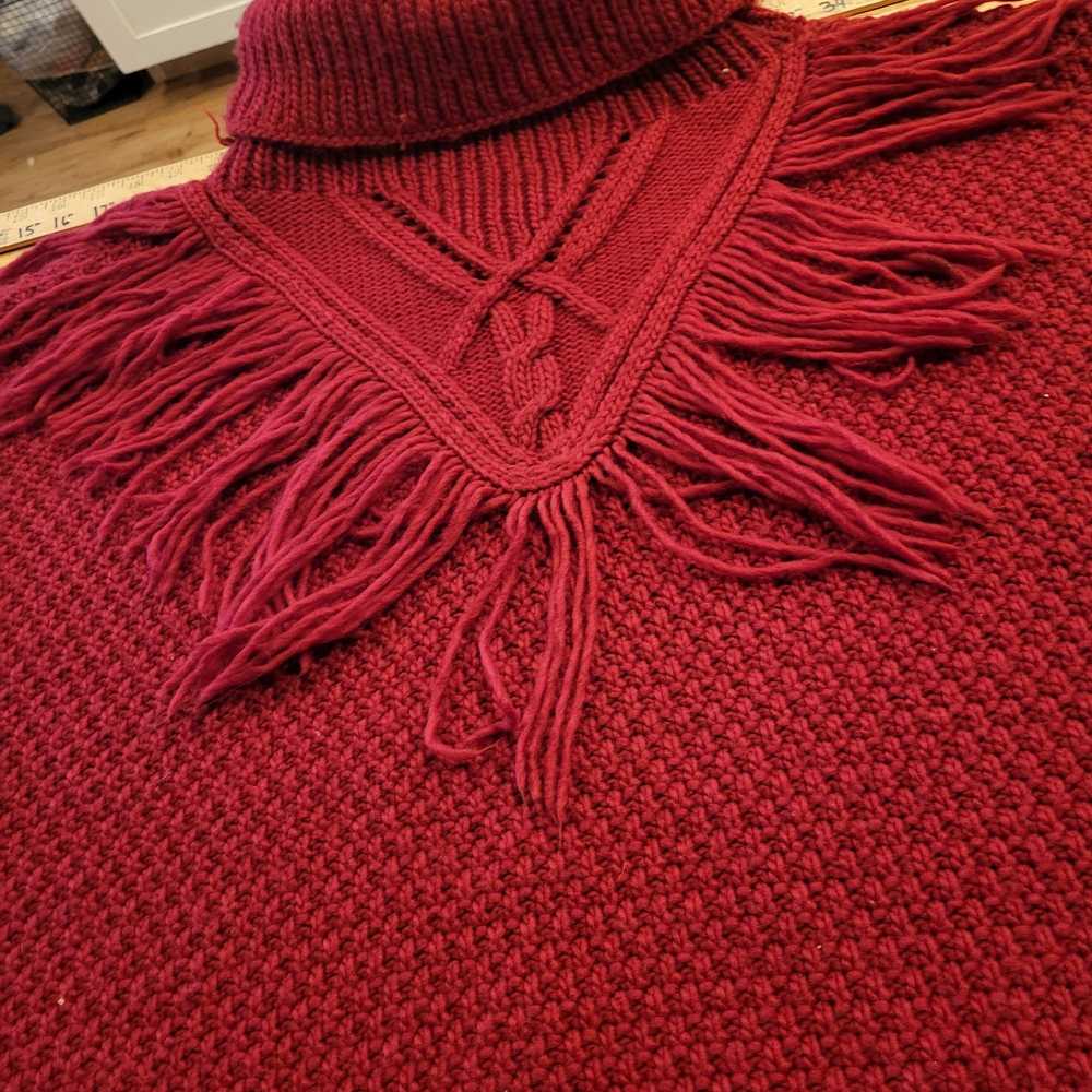 Vintage Burgundy Knit Turtle Neck Poncho Sweater … - image 2