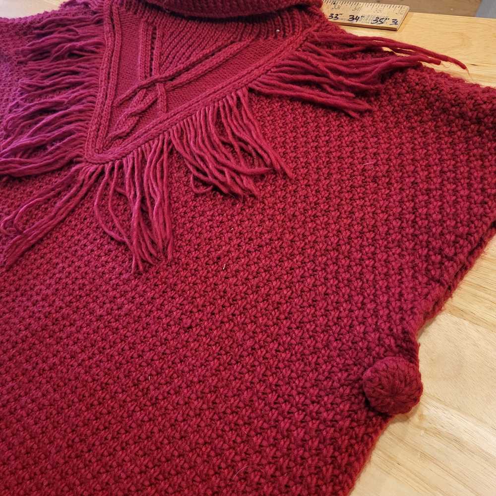 Vintage Burgundy Knit Turtle Neck Poncho Sweater … - image 3