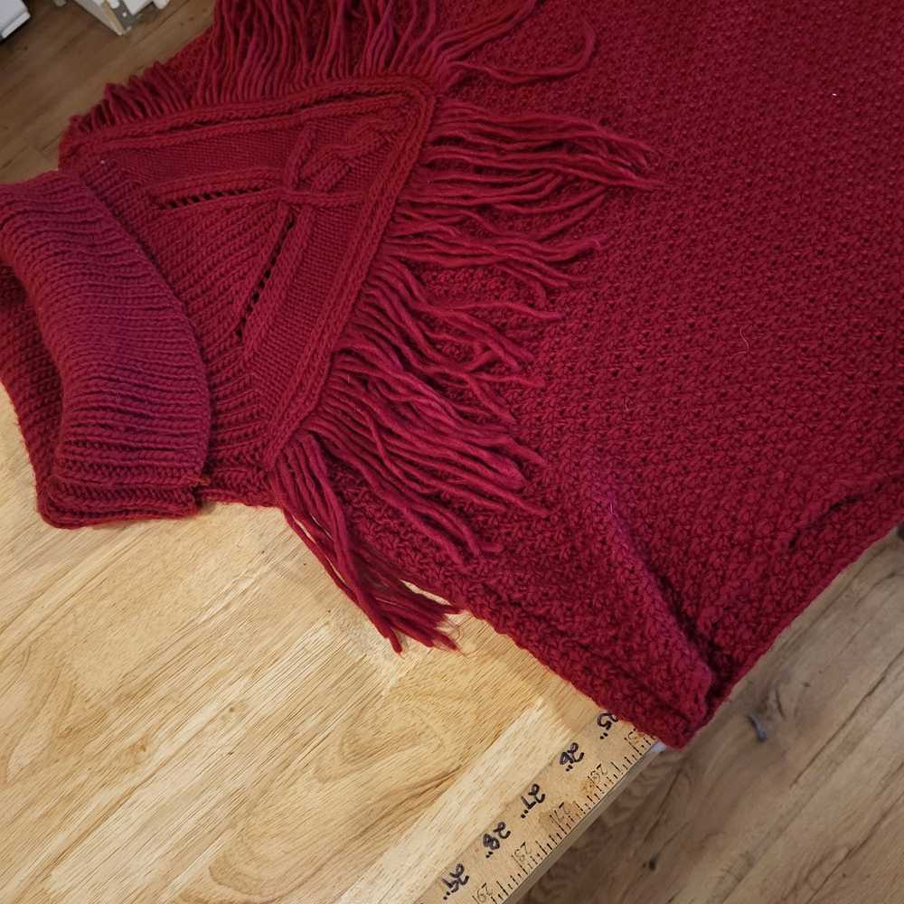 Vintage Burgundy Knit Turtle Neck Poncho Sweater … - image 5